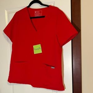 Womens large pop red three pocket scrub top-figs